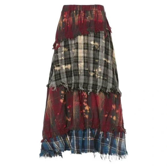 R13 Pieced Gathered Skirt in Red, Beige, & Blue Plaid - Small - Picture 3 of 14